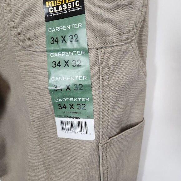 Wrangler Rustler Men's Canvas Carpenter Straight Leg Jeans in Khaki - Size 34x32 - Picture 6 of 7